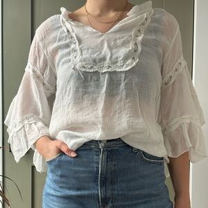 Whimsical White Lace Trim Blouse